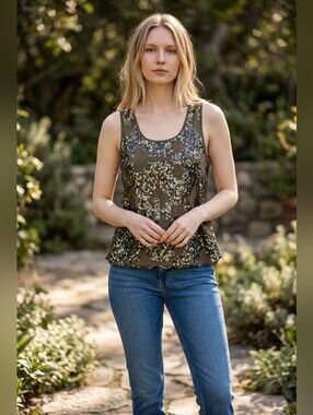 J.Crew Olive Green Iridescent Sequin Tank Top Size 10 Style E0939
